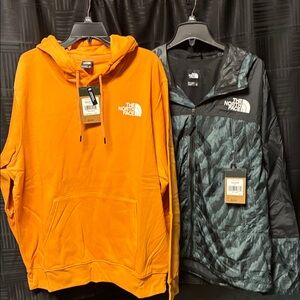 The North Face Men's Orange Hoodie and Black/green windbreaker BUNDLE. XXL